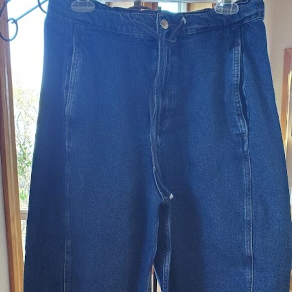 ZARA Z1975 HIGH-WAISTED DRAWSTRING JEANS. Mid-blue L $69.00 MSRP. Worn once. - Picture 4 of 4